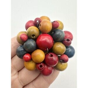 Vintage Czechoslovakian Wooden Beaded Floral Pin Brooch – Multicolored